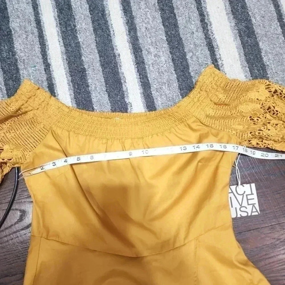 Bubble Sleeve W/bow Tie Off The Shoulder W/crochet Lace Cotton Woven Top… - Picture 8 of 9